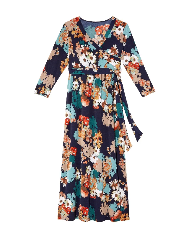 Women's maxi dress haze glow -Palm Beach 3/4 Sleeve Maxi Dress | Navy / Orange