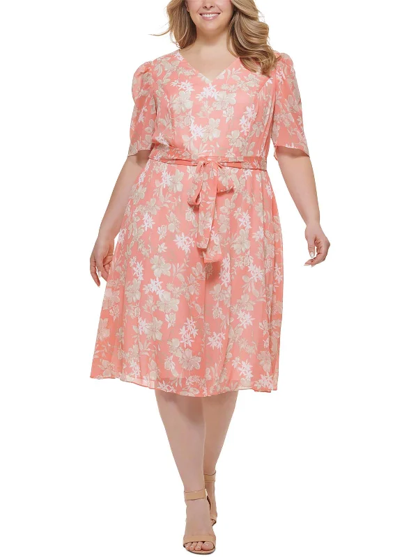 ladies-flared-dress-picnic-poise-Womens Crepe V-Neck Fit & Flare Dress