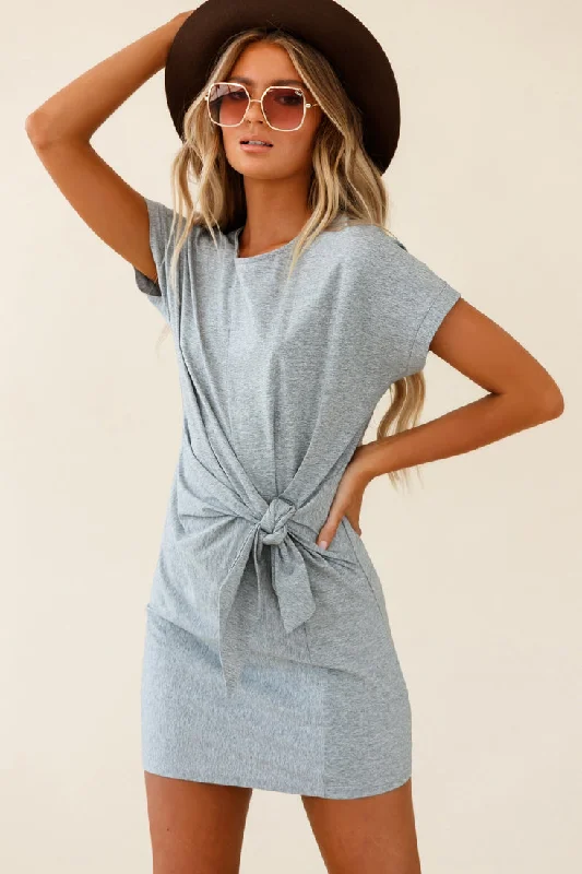 Women's shirt dress sway pop -Kenya Tie Front T-Shirt Dress Grey