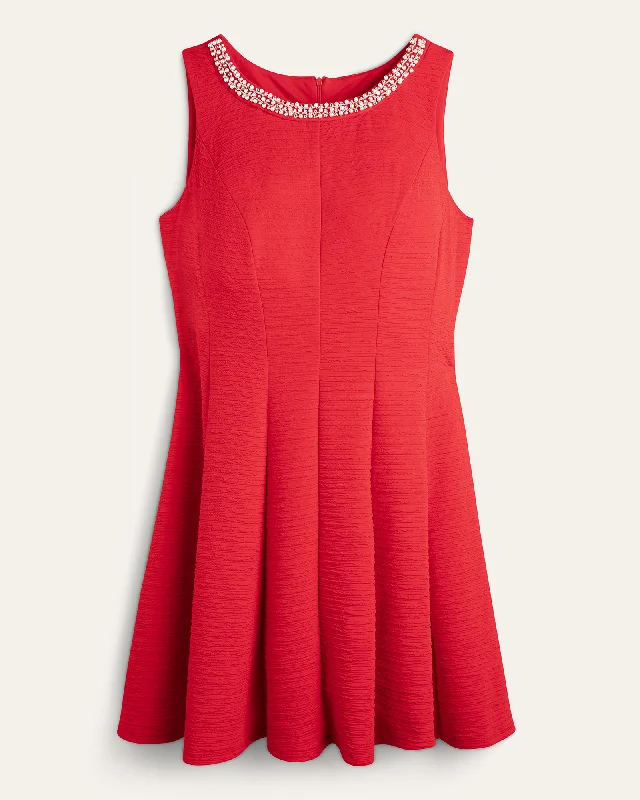 ladies-flared-dress-comfortable-calm-Cristina Bejeweled Fit and Flare Dress | Red