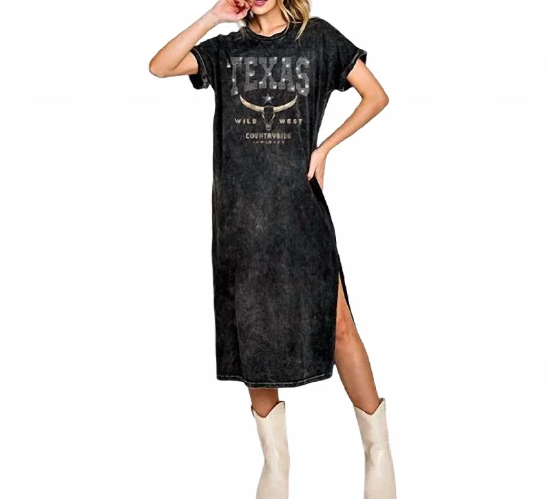 Women's shirt dress frost pop -Texas Rhinestone T-Shirt Dress In Black