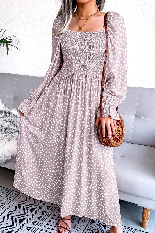 Women's maxi dress rich flair -WOMEN OVERSIZED LOOSE FIT SQUARE NECK MAXI DRESS