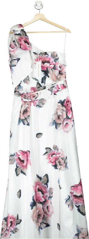 Women's maxi dress sweep pop -Rebecca Vallance White Floral One-Shoulder Maxi Dress UK 14