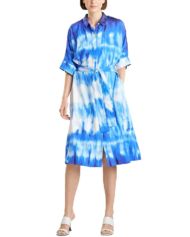 Women's shirt dress sprout pop -Natori Belted Silk-Blend Shirtdress