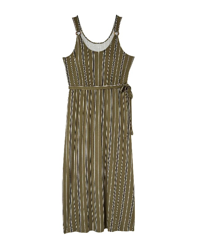 Women's maxi dress shy glow -Sunnyvale Sleeveless Self Tie Maxi Dress | Olive Green / Black