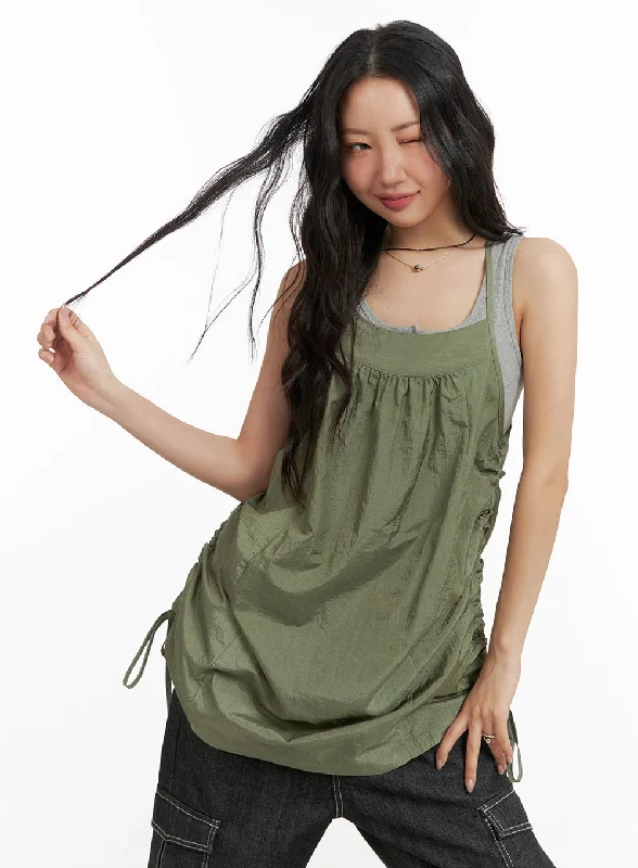 Women's mini dress frill pop -Side Drawstring Cami Mini Dress CM425