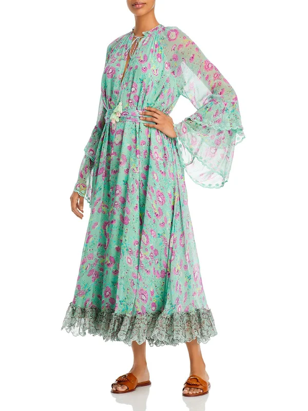 ladies-midi-dress-long-sleeve-luxe-Hera Womens Floral Print Long Midi Dress