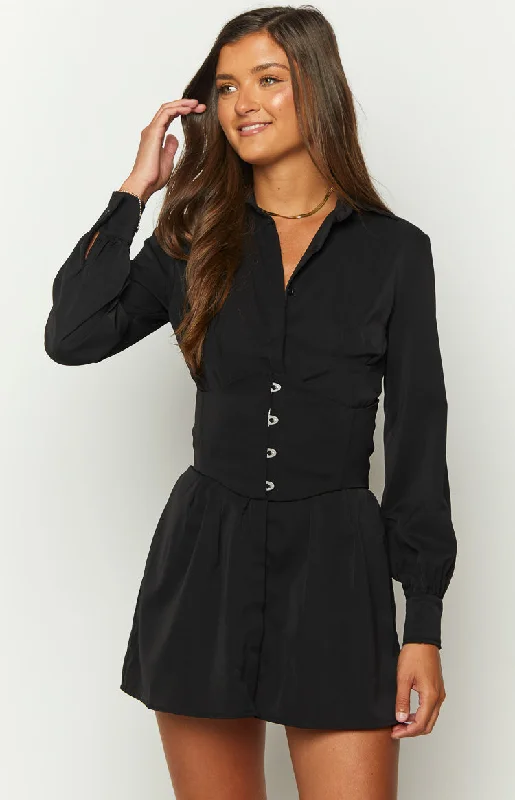 Women's mini dress glee glow -Social Black Mini Shirt Dress