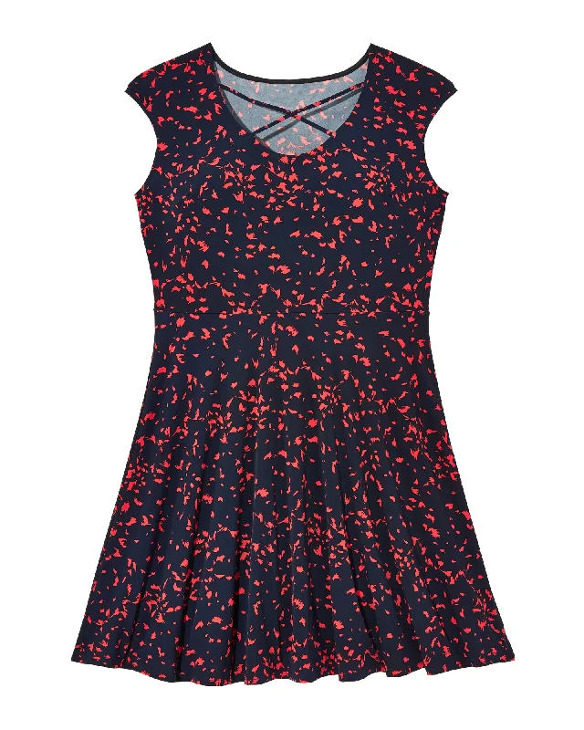 ladies-flared-dress-wedding-whimsy-Ceram Criss-Cross Neck Fit and Flare Dress | Navy / Red