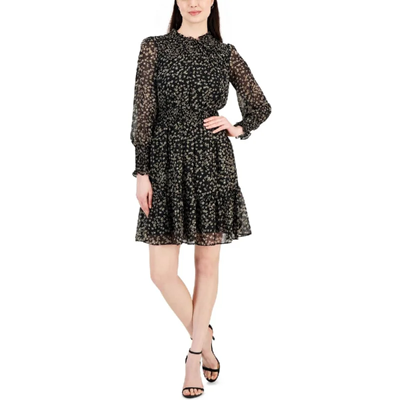 Womens Chiffon Printed Fit & Flare Dress