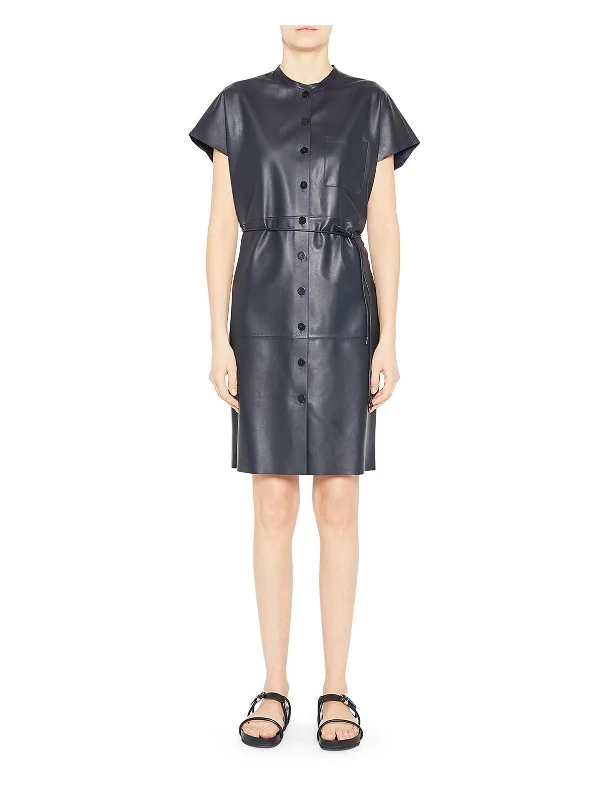 Women's shirt dress zest pop -Triangle Womens Faux Paper Leather Short Sleeves Shirtdress