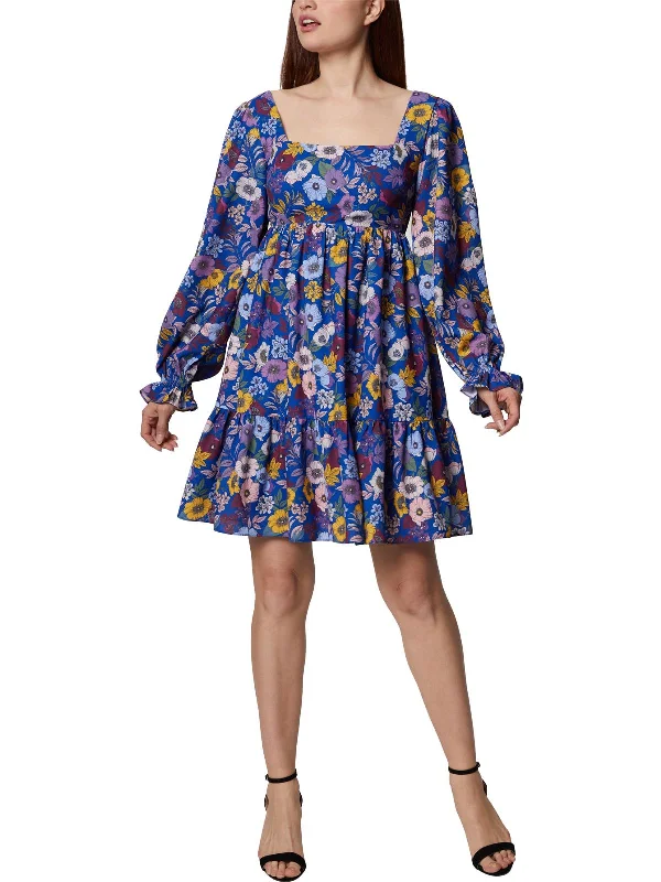 ladies-flared-dress-elegant-expansion-Womens Floral Print Knee Length Fit & Flare Dress