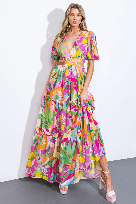 Women's maxi dress ray glow -Floral Dreams Woven Maxi Dress