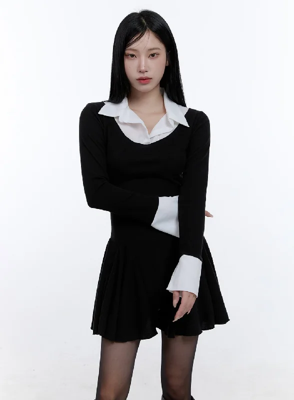 Women's mini dress bow pop -Flare Collar Mini Dress CD420