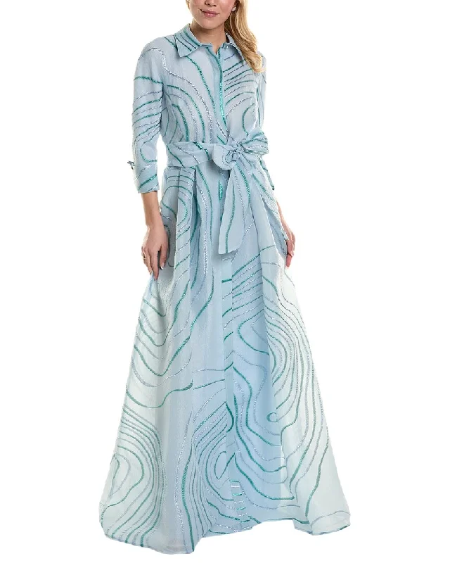 Women's shirt dress dim glow -Teri Jon by Rickie Freeman Jacquard Shirt Gown