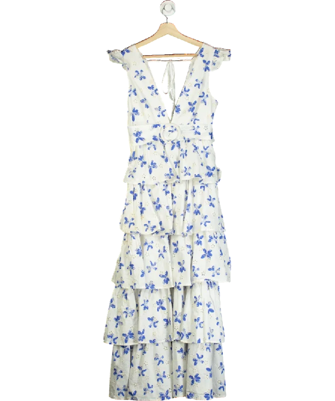 Women's maxi dress flex pop -ALB Anne Louise Blue & White Floral Maxi Dress UK 10