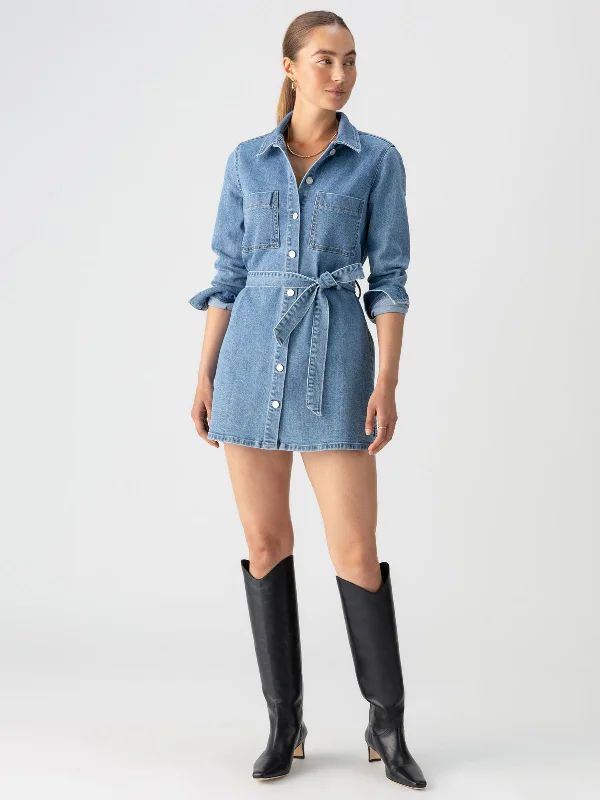 ladies-flared-dress-orchid-opal-Denim Utility Shirt Dress Solar Flare