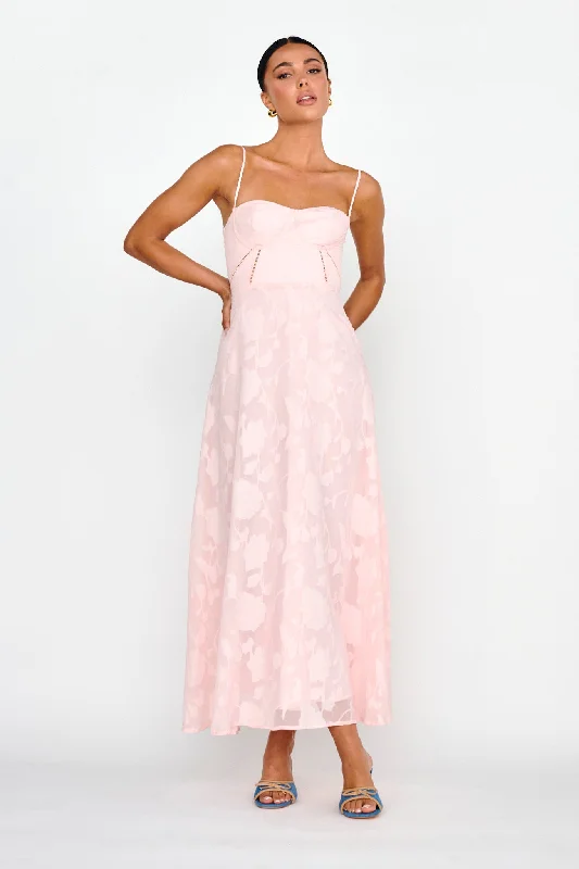 ladies-midi-dress-bold-bloom-Well Wishing Textured Laced Back Midi Dress Pink