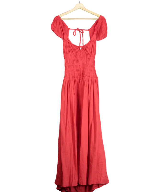 Women's maxi dress craft chic -Free People Red Tie Detail Ruched Maxi Dress UK S