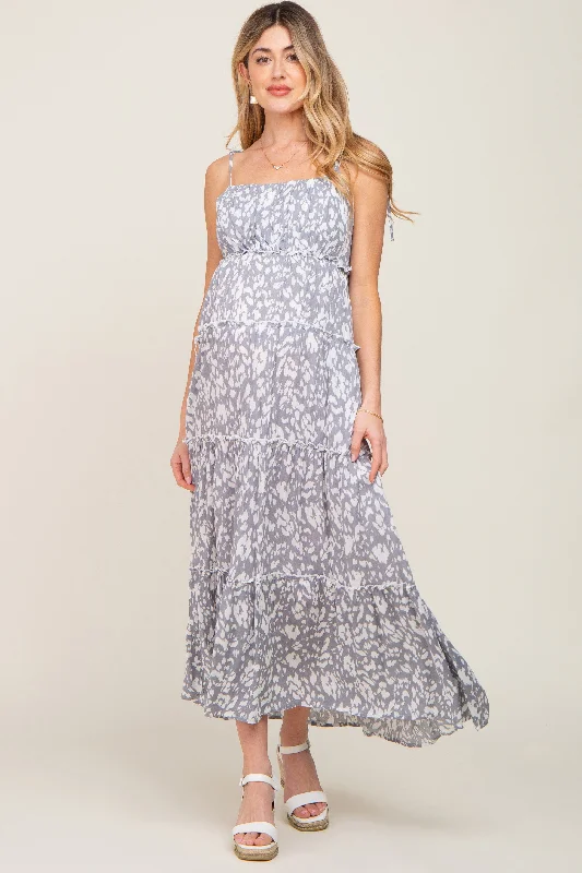 Women's maxi dress breezy glow -Grey Animal Print Tiered Maternity Maxi Dress