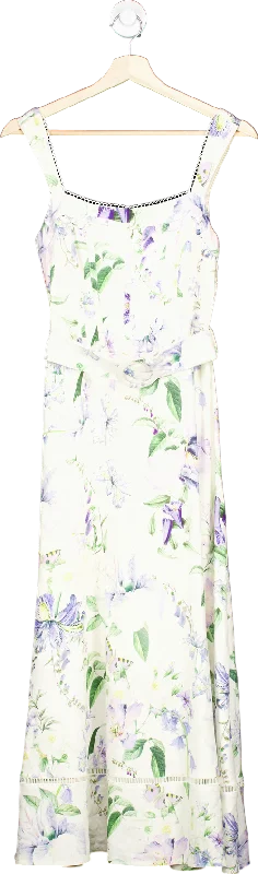 Women's maxi dress sheer flair -Lipsy White Floral Sleeveless Maxi Dress UK 8