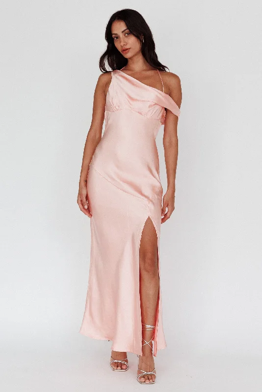 ladies-midi-dress-romantic-ripple-Etienne Off-Shoulder Halter Midi Dress Shimmer Pink