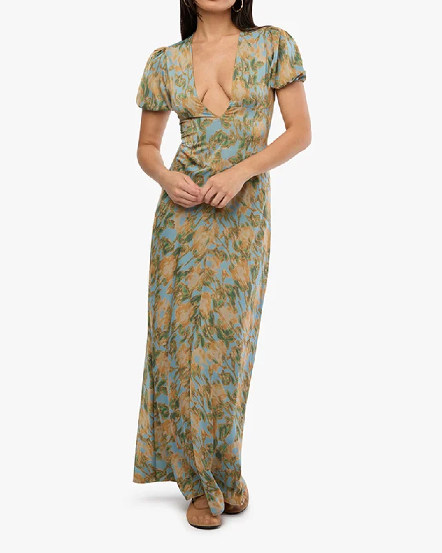 Women's maxi dress mute chic -Puff Sleeve Maxi Dress