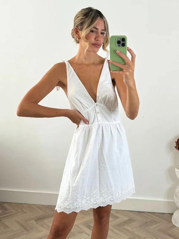 Women's mini dress mama pop -Sia V Neck Mini Dress in White