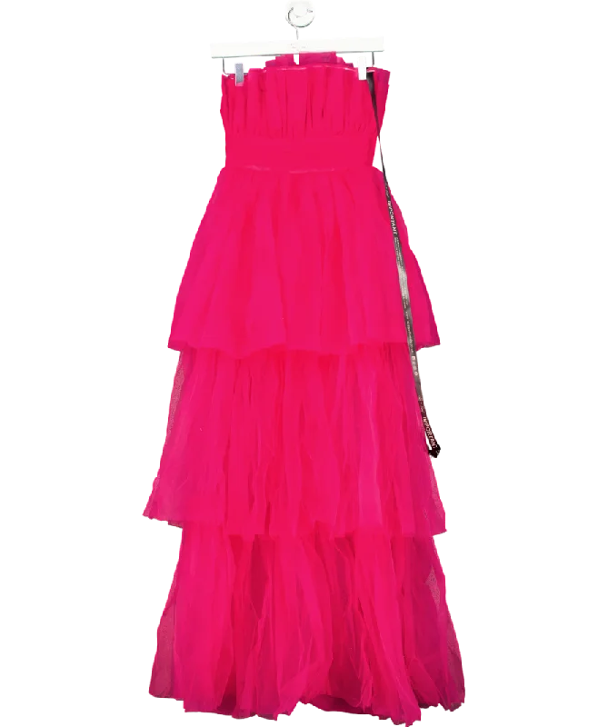 Women's maxi dress cotton pop -Lace & Beads Natalia Tulle Maxi Dress In Bright Pink UK 6