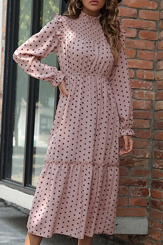 Women's maxi dress still pop -POLKA DOT LACED SHOULDER MAXI DRESS