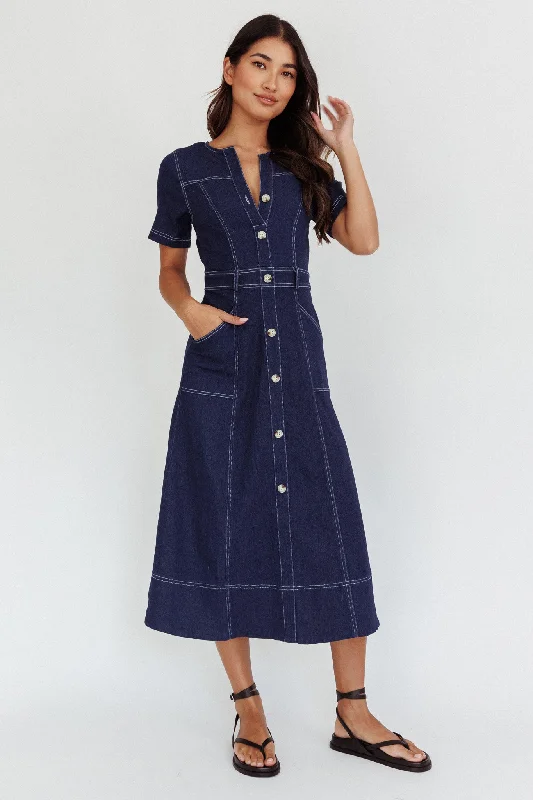 ladies-midi-dress-vermilion-vibe-Aspen Love Front Pocket Midi Dress Indigo