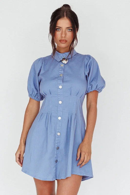 Women's shirt dress vast glow -Zurich Pleated Waist Shirt Dress Blue