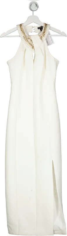 Women's maxi dress ankle glow -Karen Millen White Enamel Chain Detail Halter Maxi Dress UK 8