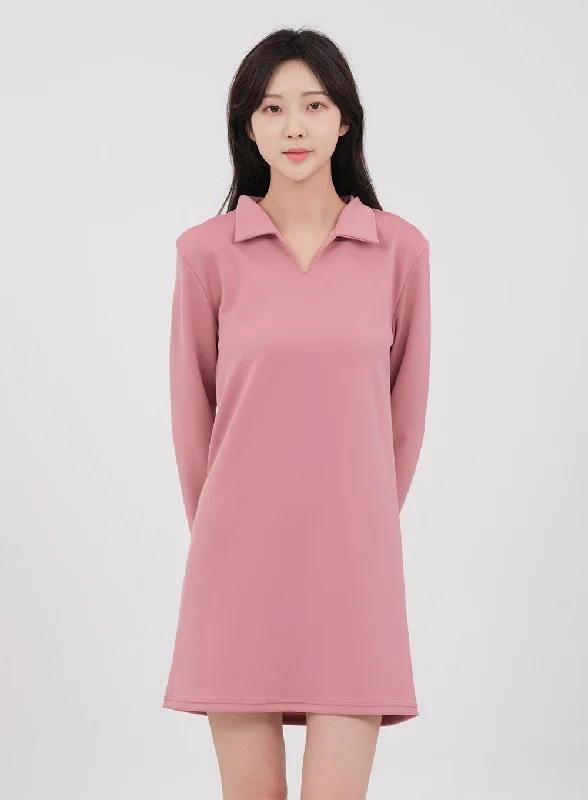 Women's mini dress surf pop -Simple Collared Straight Mini Dress OA01