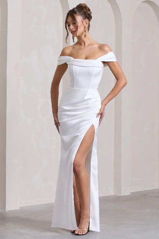 Women's maxi dress rush chic -Kimberly | White Bardot Satin Maxi Dress