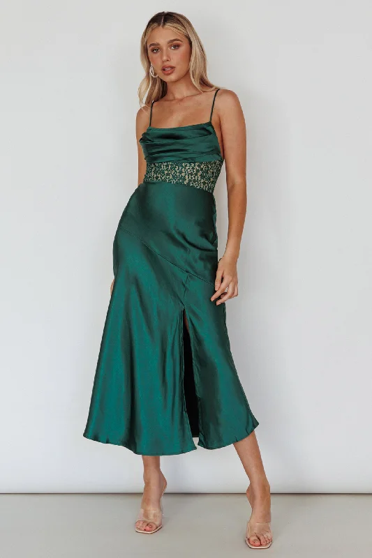 ladies-midi-dress-amber-awe-Golden Era Cowl Neck Lace Waist Midi Dress Jade