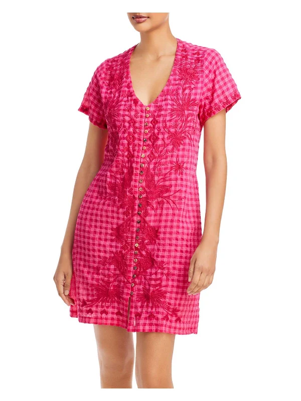 Women's shirt dress still pop -Devere Breezy Womens Woven Embroidered Shirtdress