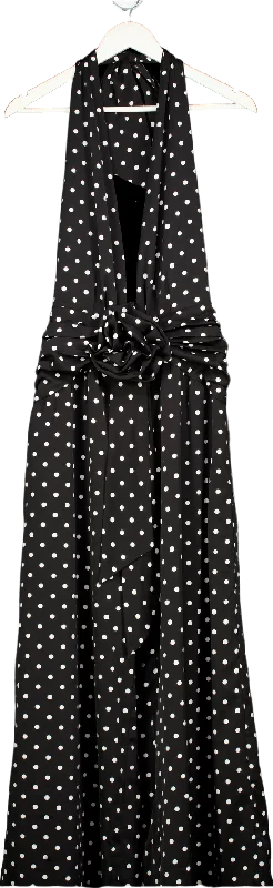 Women's maxi dress web flair -Miss Circle Black Polka Dot Halter Maxi Dress UK 10