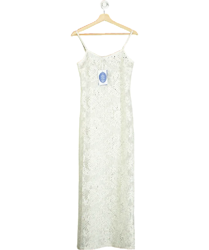 Women's maxi dress band flair -4th & Reckless White Agnes Crochet-pattern Knitted Maxi Dress UK 6