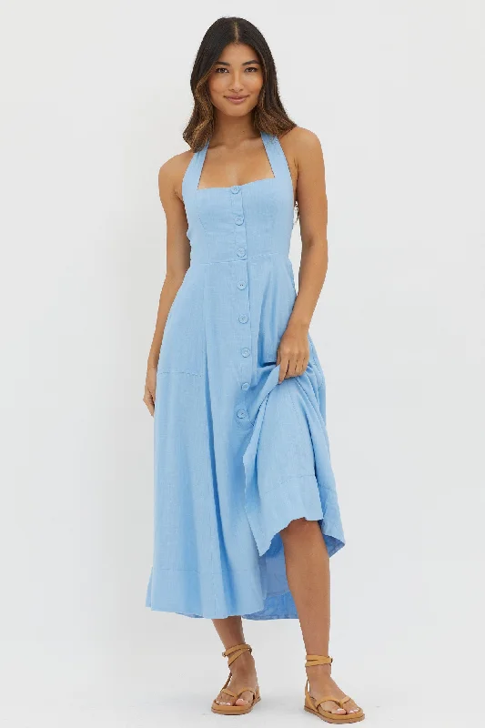 ladies-midi-dress-seafoam-serenity-Marybeth Halterneck Midi Dress Blue