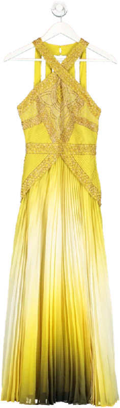 Women's maxi dress star chic -Karen Millen Yellow Geo Embellished Ombre Pleated Woven Maxi Dress BNWT UK 6