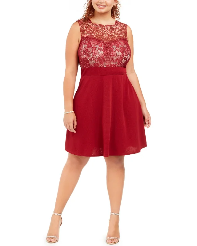 ladies-flared-dress-relaxed-ripple-Love Women's Squared Trendy Plus Size Lace Fit & Flare Dress Medium Red Size Extra Large | Red