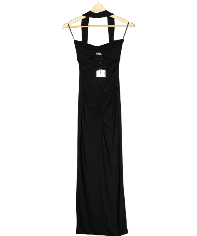 Women's maxi dress off pop -Bayse Black Sleeveless Cut Out Hlater Neck Front Detail Maxi Dress UK XS