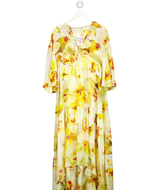 Women's maxi dress tall glow -Uli Herzner Yellow Summer Silk Floral Print Maxi Dress UK S/M