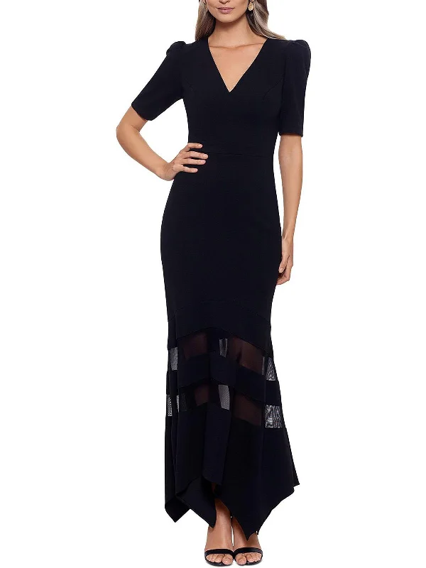 ladies-flared-dress-slate-silk-Womens Illusion Fit & Flare Evening Dress