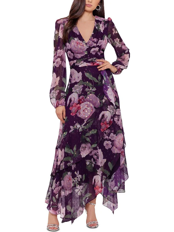 Women's maxi dress pro flair -Womens Chiffon Floral Maxi Dress