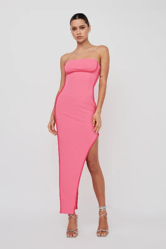 ladies-midi-dress-insta-illume-October Strapless Piping Midi Dress Hot Pink