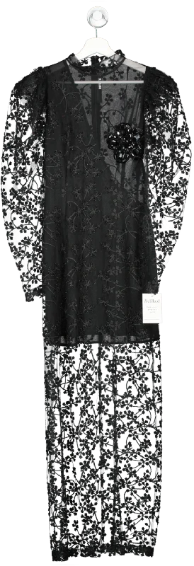 Women's maxi dress plum pop -Rotate Birger Christensen Black Crystal Flower Maxi Dress UK 6