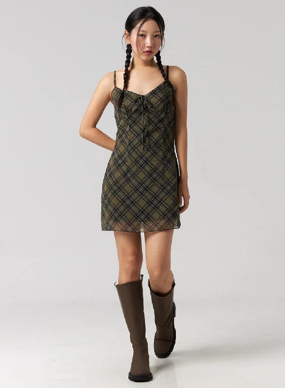 Women's mini dress fade flair -Checkered Camisole Mini Dress CG321