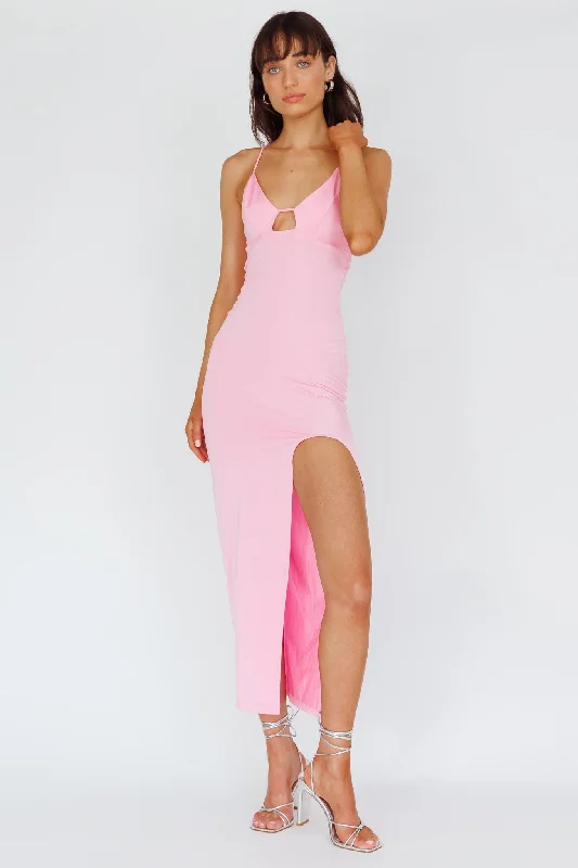 ladies-midi-dress-designer-dusk-Summer Rose Front Split Midi Dress Pink